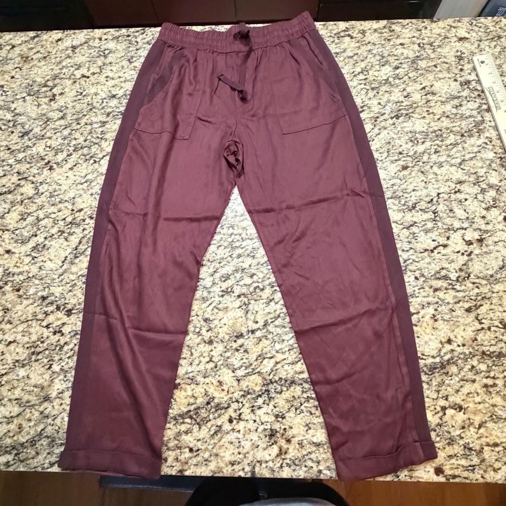 NEW Splendid Wine Jogger Pants Burgundy Drawstring Pockets Medium ws